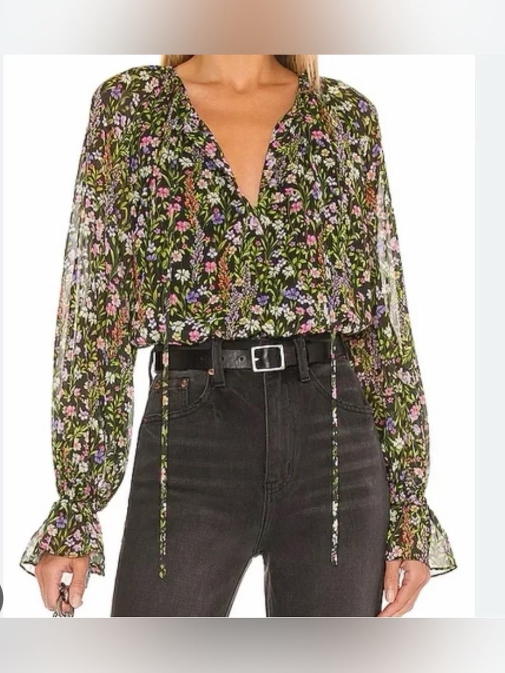 Revolve Amanda Uprichard Orleans Top Black Floral Size Small